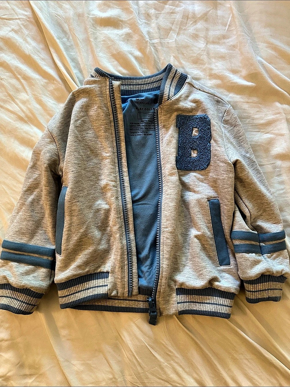 Little Sleepies Play Collection Bluey Bomber Jacket Size 2T Gray & Blue